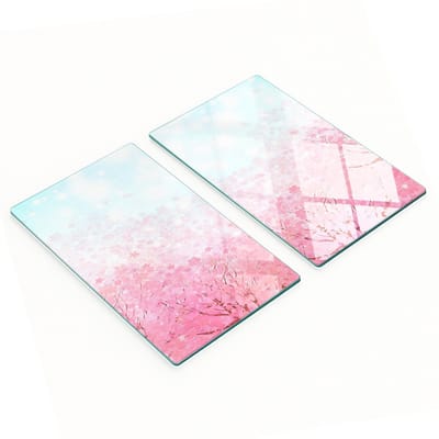Geharde multifunctionele decoratieve glazen borden met kersenbloesemmotief, 2x30x52 cm