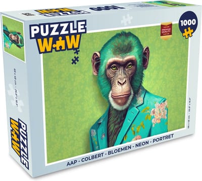 Puzzel Aap - Colbert - Bloemen - Neon - Portret - Legpuzzel - Puzzel 1000 stukjes volwassenen