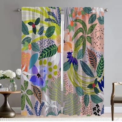 Verduisterende Keukengordijnen Kinderslaapkamer Boheems Bloempatroon Tule voor Slaapkamer Shades Scheidingswand Raamgordijn voor Kamer 2 Panelen W50xH70cmx2pcs-CL black