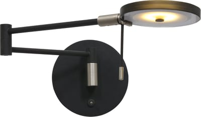 Wandlamp | 14 cm | turound | LED | zwart | glas en metaal | design verlichting, directe verlichting, moderne verlichting