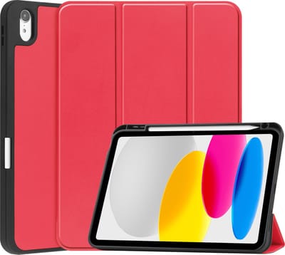 Hoes - Geschikt voor Apple iPad A16/A18 (2022/2025/2026) - 10.9 & 11 inch (10e, 11e & 12e generatie) - Dun & Stevig - Trifold Bookcase - Hard Cover Case - Met Uitsparing Geschikt voor Apple Pencil - Hardcover Book - Tablet Hoesje - Rood