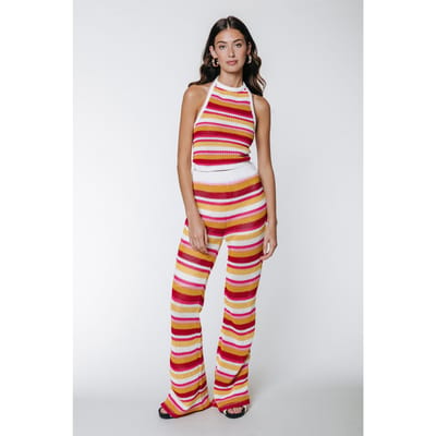 Colourful Rebel Loekie Crochet Stripe Flare Pants Multicolor Größe: S | Ausgestellte Hosen Outlet | Damen