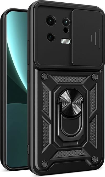 MobyDefend Hoesje - Geschikt voor Xiaomi 13 - Pantsercase Met Draaibare Ring - Zwart