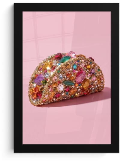 Poster in lijst - Fotolijst 20x30 cm - Posters - Taco - Kleurrijk - Edelstenen - Goud - Posterlijst zwart - Decoratie - Wanddecoratie woonkamer - Muurdecoratie slaapkamer