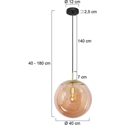 Hanglamp Bollique 4186ME amberkleurige glazen bol 40cm hoogteverstelbaar metaal Steinhauer