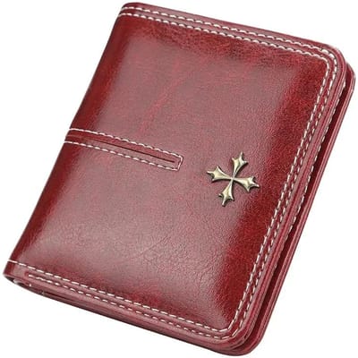 Portefeuille Fin Tendance pour Femmes Multi-Cartes Mini Porte-Cartes Cuir PU Court Design Porte-Monnaie avec Poche à Monnaie Dames rouge vin