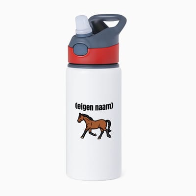 Hacebo® - rennend paard met eigen naam waterfles met rietje rood - Paarden - dieren liefhebber - iemand die houdt van paarden - verjaardag - cadeau - kado - geschenk - water fles - 650ML