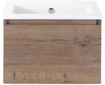 Frozen Badmeubelset 60 cm - Greeplijst in Kleur - Tabacco - Keramische Wastafel Wit Zonder Kraangat