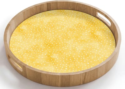 Dienblad rond 40x40 cm - Schootdienblad hout - Frans - Citroen - Strepen - Wit - Geel - Borrelplank rechthoek - Plateau houten dienbladen