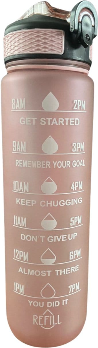Velours Max® - Drinkfles - Motivatie Waterfles - Roze - Drinkflessen - Drinkfles 1 Liter - Drinkfles met Rietje - BPA Vrij - Volwassenen - Drinkfles Kinderen - 1 Liter Drinkfles - Kinderen - Sport - Water - Waterfles