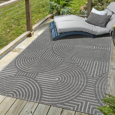Berlin Outdoor - Japandi - Grijs - Vloerkleed Binnen en Buiten - Laagpolig Tapijt Tuin- 60x110 CM