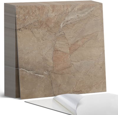 Coloray Plaktegels - Natuursteenpatroon Zelfklevende Tegels - 20 cm x 20 cm - Beige Plaktegels - 20 stuks - Vierkant PVC Tegels - Plaktegels Badkamer - Plaktegels Vloer - Vinyltegels Vloer Zelfklevend - Wandtegel Zelfklevend