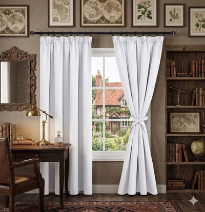 Maison Elara Verduisteringsgordijnen Plooiband met Riemen, Ondoorzichtige Gordijnen Luxe met Blackout Stof voor Woonkamer, 117x137 cm (B x H), Grijs Wit, 2 stuks