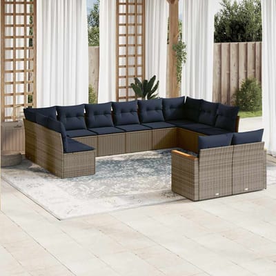 vidaXL - 12-delige - tuinbankset - met - kussens, - grijs - polyrotan