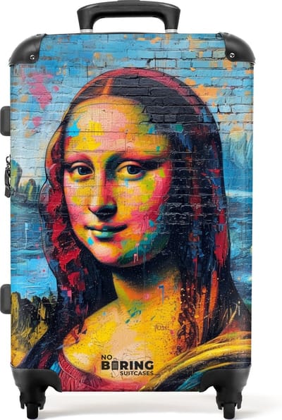 NoBoringSuitcases.com® - Koffer groot - Rolkoffer lichtgewicht - Kleurrijke Mona Lisa in graffiti stijl - Reiskoffer met 4 wielen - Grote trolley XL - 20 kg bagage