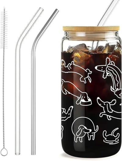 Grappig Teckel Drinkglas met Rietje en Deksel, Perfect voor Hondenliefhebbers, 16 Oz Koffietumbler en Cadeau voor Dierenliefhebbers