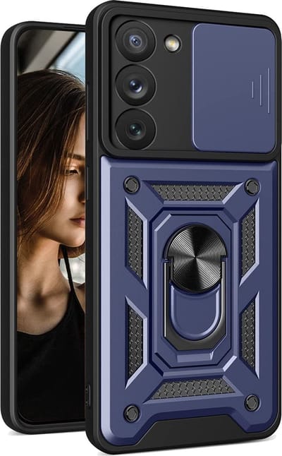 Samsung Galaxy S23 Plus hoesje met Ring Houder en camera bescherming schuifje – Blauw