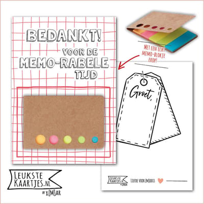 Kaartkadootje -> Memo-blokje - No:03 (Bedankt voor de Memorabele tijd - Roze ruit) - LeuksteKaartjes.nl by xMar