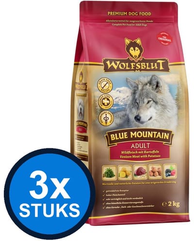 3x Wolfsblut - Adult Blue Mountain - Hondenvoer Droogvoer - 2 kg