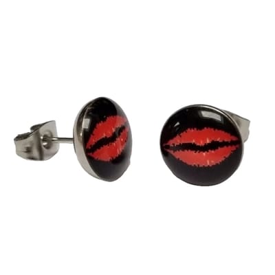 Aramat Jewels | Oorbellen | RVS Logo Oorknoppen - Stoere Oorstekers | 10mm / Mond-Rood-Zwart | |7mm | Staal | Kinderen, Volwassenen | Verkleurd niet