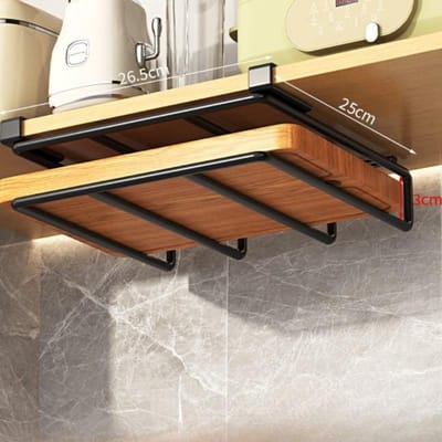Étagère de cuisine suspendue, porte-serviettes en papier, armoire de rangement suspendue, étagère à double couche pour planche à découper, étagère en métal pour couvercles de casseroles black