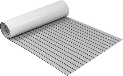 SONNENH Zelfklevende EVA bootvloer mat 240 x 90 x 0,6 cm - lichtgrijs/zwart - antislip teak look