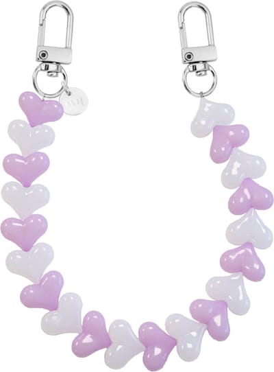 xoxo Wildhearts telefoonkoord - Funky Hearts Charm Cord (pink and white) - Geschikt voor iPhone - Geschikt voor Samsung - Universeel Phone Cord - Telefoonketting - Bedeltje voor telefoon - Telefoonhanger - Ketting met hartjes - roze / wit