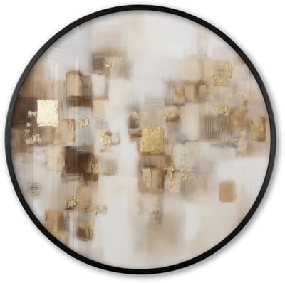 Poster in lijst Rond - Fotolijst 60x60 cm - Posters - Abstracte vierkanten - Aardetonen - Mistig - Ronde posterlijst zwart - Decoratie - Wanddecoratie woonkamer - Muurdecoratie slaapkamer