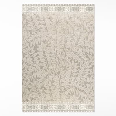 Wallfluent Vinyl Tapijt - Twijgen En Bladeren William Morris Vloerkleed Vinyl - 60 x 90 cm - Rechthoek PVC Vloer Mat - Beige PVC Tapijt - Woonkamertapijt - Slaapkamertapijt