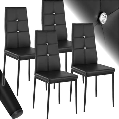 tectake® Moderne Stoelen - Set Stoelen met Kunstleren Bekleding en Strass-Steentjes - Geschikt als Keukenstoel, Eetkamerstoel of Gestoffeerde Stoel voor Woonkamer, Eettafel, Bar (Zwart, set van 4)