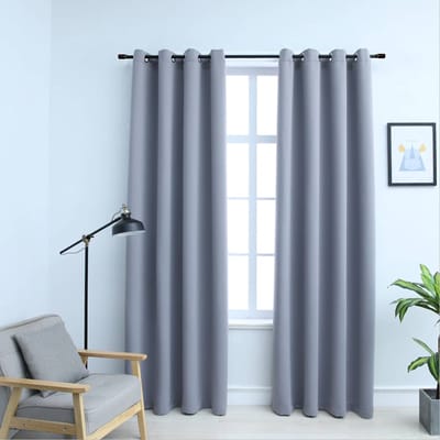 vidaXL - Gordijn - verduisterend - met - metalen - ringen - 2 - st - 140x225 - cm - grijs