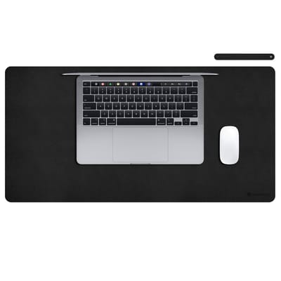 imoshion Bureau onderlegger 80 x 40 cm - Hoogwaardig Kunstleer - Bureau Accessoires - Bureau Organizer - Antislip Muismat XXL - Inclusief draagriem - Zwart