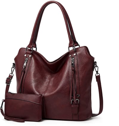 dames tassen - handtas - schoudertas - Schoudertas en kleine portemonnee 2-delige set - Tote bag - Zacht PU-leer - Grote capaciteit - eenvoudig ontwerp - Luxe tas - paarsrood