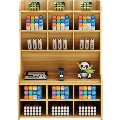 Houten Bureau Organizer Multifunctionele Bureau Penhouder Opbergdoos Bureau Stationaire Opbergruimte bruin