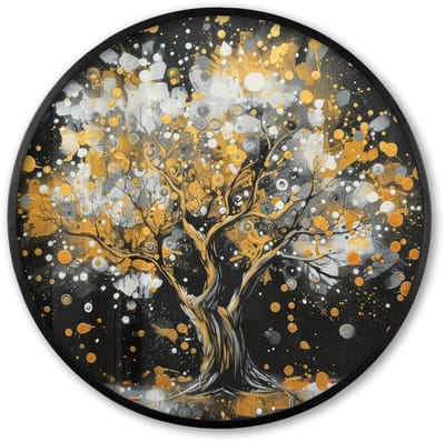 Poster in lijst Rond - Fotolijst 60x60 cm - Posters - Boom - Zwart - Goud - Wit - Modern - Ronde posterlijst zwart - Decoratie - Wanddecoratie woonkamer - Muurdecoratie slaapkamer