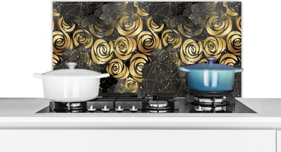 Spatscherm keuken 80x40 cm - Kookplaat achterwand Marmer - Goud - Roos - Patronen - Muurbeschermer - Spatwand fornuis - Hoogwaardig aluminium