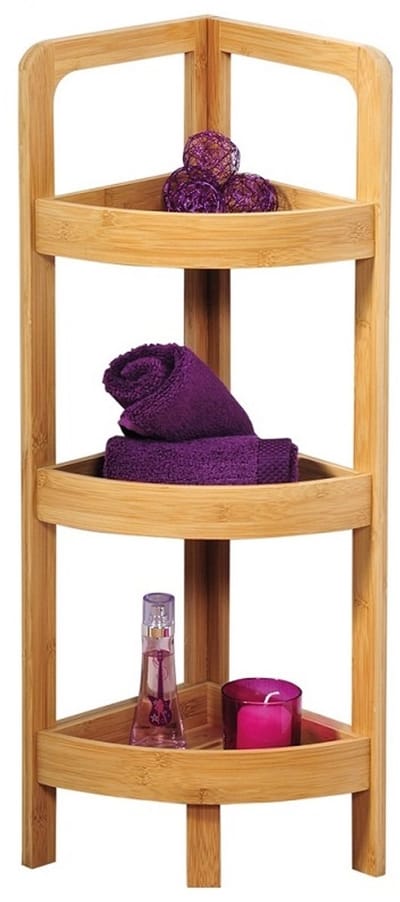 Badkamer Hoek kast FSC Bamboe met 3 Planken | Open opbergkast met 3 planken voor in de Hoek | Badkamerkast Opberg Rek | Hoek Kast meubel | Stellingkast | Afm. 77 x 23 x 23 Cm. | Kleur: Bamboe