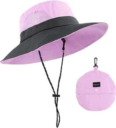 Vouwbare UV-beschermende zonhoed voor dames met UPF 50+, waterdicht en sneldrogend, ideaal voor strand, camping en reizen (Roze)