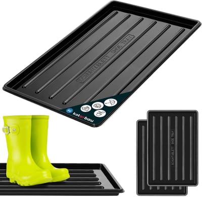 KOTARBAU® 2 stuks Schoenenlekbak, Lekbak Schoenen, Kunststof, 45 x 30 cm, Zwart, Schoenendruipbak, Schoenmat, Laarzen Afdruipmat, Lekbak voor Natte Schoenen, Schoenafdruipbak, Schoenenschaal