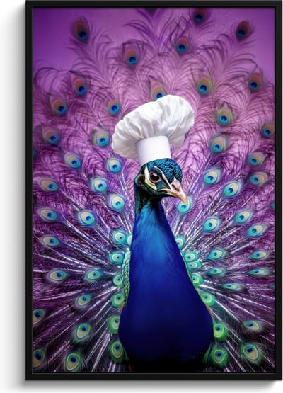 Fotolijst inclusief poster - Posterlijst 80x120 cm - Posters - Pauw - Koksmuts - Cool - Paars - Foto in lijst - Keuken decoratie muur - Wanddecoratie accessoires - Muurdecoratie - Schilderijen