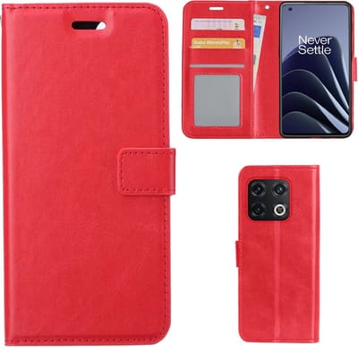 LuxeBass Hoesje geschikt voor OnePlus 10 Pro - Boekhoesje met kaartvakken - Rood gsm hoesje - telefoonhoes - telefoonhoesjes