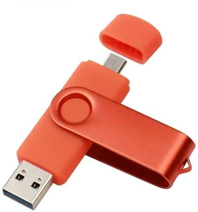3-in-1 USB Stick 128GB – OTG Pen Drive Micro USB, Type-C & USB 3.0, Draaibare Flash Drive, Echte Capaciteit Memory Stick, Geschikt voor Smartphone, Tablet & PC-ORANJE