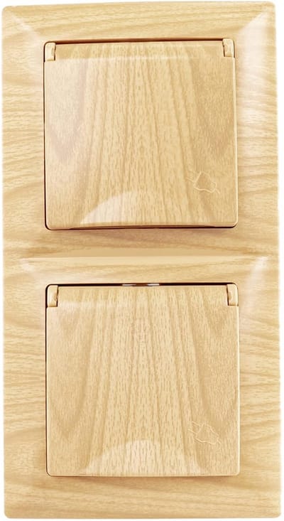 Dubbel Stopcontact - Met Deksel - Elektrificatie Thuis - Zonder Schroeven - 15 cm - Houtlook