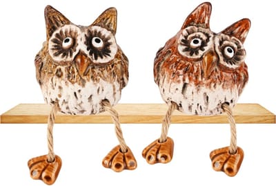 Dekoratief | Uiltje m/hangbenen 'Archie', bruin, keramiek, 6x6x6cm, set van 2 stuks | A255015