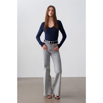 Slim Fit V-hals Geribbelde Gebreide Trui