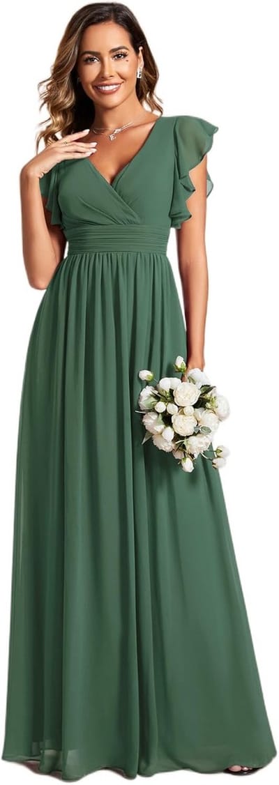 Elegante Avondjurk V-Hals A-lijn voor Feest en Bruiloft in Chiffon
