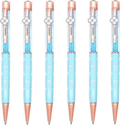 Set van 6 Zwarte Inktpennen met Klaver Crystal Design - Medium Balpen voor Schrijven en Tekenen
