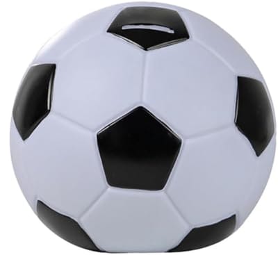Voetbal Spaarpot - Muntbank Sport - Sparen Leren - Onbreekbaar Vinyl - 14 cm - Wit Zwart