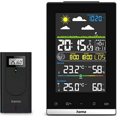 Hama Wetterstation Jamaika, mit Außensensor, Funk, Wecker, Raumklima, Schwarz 00222239 Draadloos weerstation Aantal s