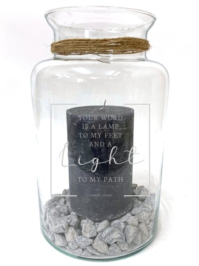 Lantern with Engraved Text: PSALM 119:105 – “Your word is a lamp to my feet and a light on my path.” Delivered without candle and stones. Christmas gift, birthday gift, Father’s Day or Mother’s Day present. Size: 30 cm tall, 16 cm diameter